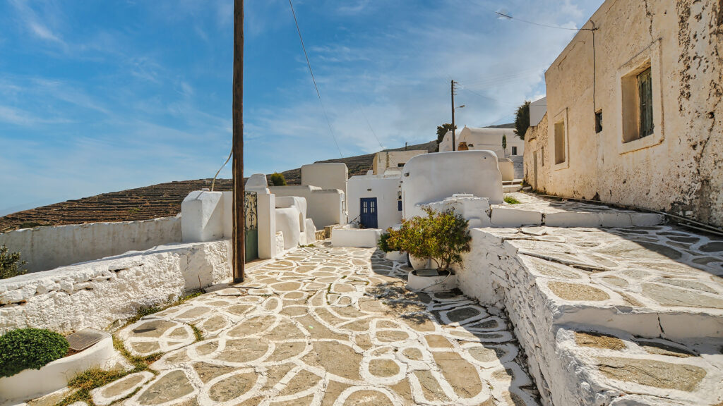 Beautiful village of Chora in the cycladic island of Sikinos of Greece